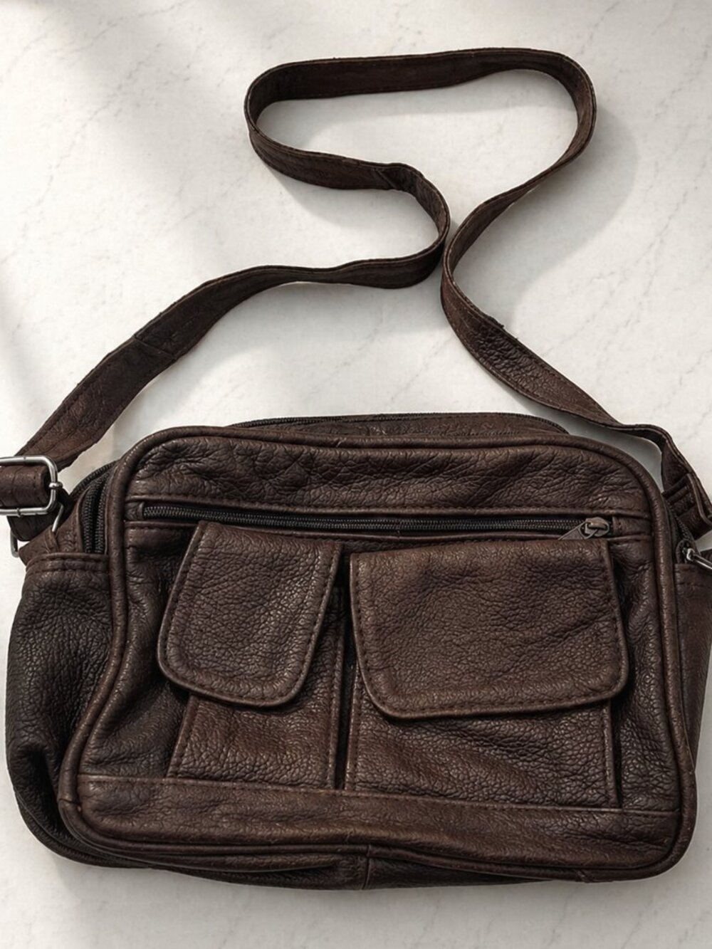 Genuine Leather Distressed Brown Multi-Pocket Crossbody Messenger Bag